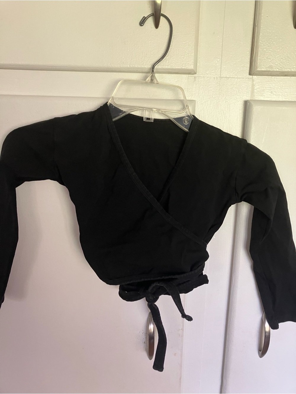 Black Long-Sleeve Wrap Crop Top